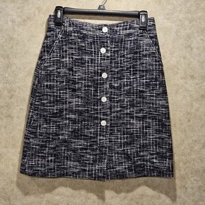 Brooks Brothers Sz 2 Blue & White Tweed Button Front Lined Knee Length Skirt